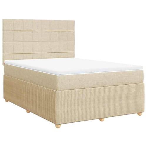 Genérico Cama Box Spring con colchón Tela Color Crema 140x200 cm,Mobiliario,Camas y Accesorios,Camas y somieres,Crema,3292084