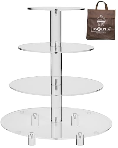 Large 4 Tier Acrylic Glass Round Cake Stand-cupcake Stand- Dessert Stand-Tea Party Serving Platter-Candy Bar Party Décor, With Rod Feet (4RF)