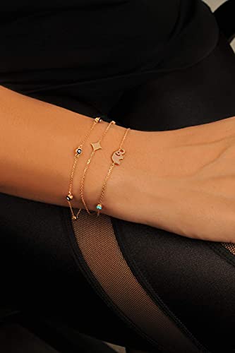 14K Gold Elephant Evil Eye Bracelet For Women, Dainty Gold Sideways Elephant Bracelet, Lucky Symbol Multiple Charms On Cable Chain, Evil Eye Bracelet For Women Girls, Bridesmaid Gift #TOP4