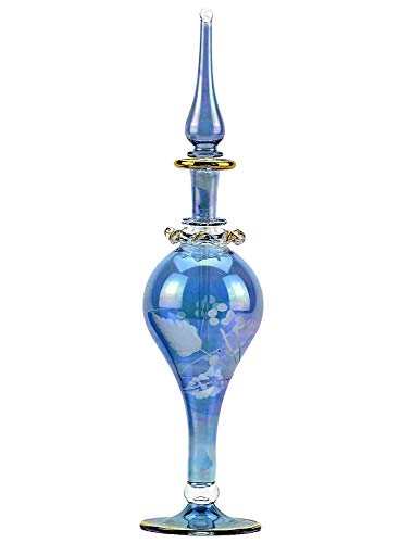 NileCart 9 in. Egyptian Perfume Bottle large size 100 ml. handmade in Egypt For your perfume, essential oils, Egyptian decoration or party table centerpiece (Blue) - image 1