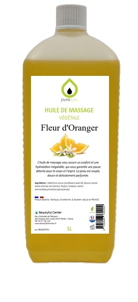 Purespa Huile de Massage végétale parfumée - 100% Massage Naturelle relaxante et exotique (Oranger, 1 Litre)