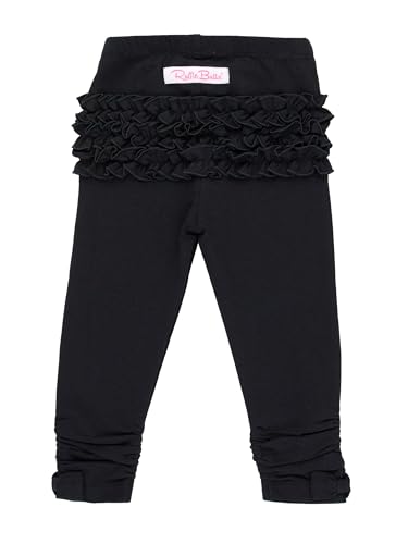 Image of RuffleButts Baby Girls Fall Fall - Stretchy Ruched Toddler Ruffle Leggings | 95% Cotton 5% Spandex, Breathable Fabric, Elastic Waistband, Below Knee Length, No Back Pocket, Machine Wash Cold
