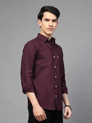 Image of Majestic Man Solid Cotton Casual Shirt - Slim Fit, Full Sleeves, Premium Button Closure