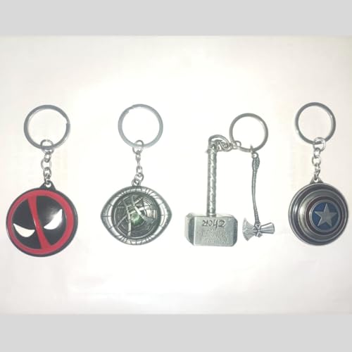 Image of MARVEL THOR Metallic SILVER Hammer,Stormbreaker /Axe & DR STRANGE,CAPTAIN AMERICA SHIELD Spinning KEYCHAIN,Heavy Quality Metal,Combo Pack for Kids Men Women Car Bike Home