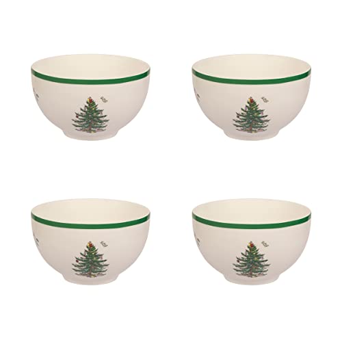 Spode Christmas Tree Collection Rice Bowl, Set Of 4, 6-Inches, Round, Ceramic Bowl For Soup, Frozen Meals, Stews, And Sticky Rice Dinners, Dishwasher And Microwave Safe #TOP30
