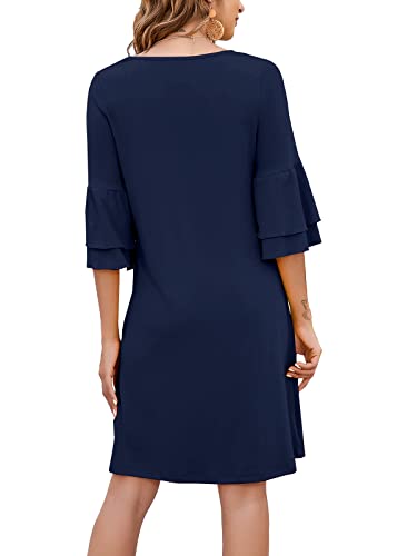 Gracyoga Women's 2023 Summer Dress Sweet Cute V-Neck Ruffle Bell Sleeve Flowy Dress Shift Mini Dresses Royal Blue #TOP3