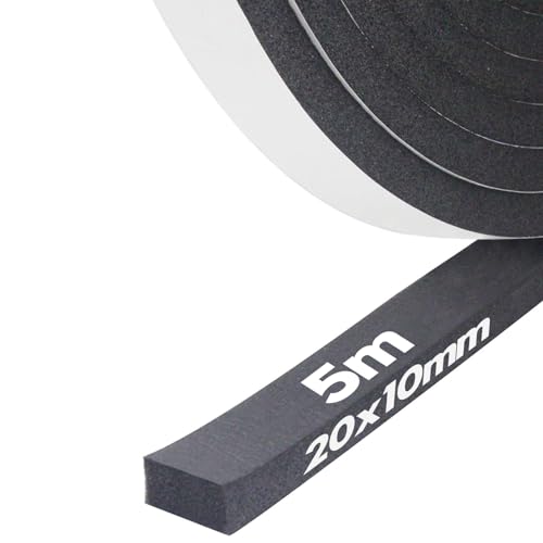 Storystore Cinta Aislante de Espuma Autoadhesiva 20 mm x 10 mm, Negro, 5 m