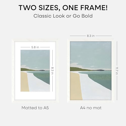 Image of Homeforia A4 White Oak Picture Frame, High-End Wood, A5 Mat, Glass | High End Solid Oak Wood, Tempered Glass, Acid-Free A5 Removable Mat, A4 Edge-to-Edge Display, Wall Kit, Set Of 3