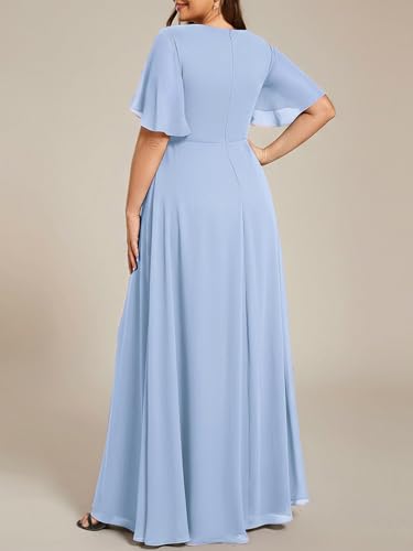 Image of Ever-Pretty Short Sleeves V Neck Plus Size Formal Dresses for Curvy Women Chiffon Mother of The Bride Dress Evening Gowns