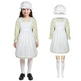 Aomig Disfraz Medieval Niña, 4pcs Vestido Medieval Niña con Delantal Blanco y Diadema, Disfraz Sirvienta Niñas de Tudor Dynasty, Disfraz Niña Halloween Carnaval Fiesta Cosplay Sirvienta Victoriana, S