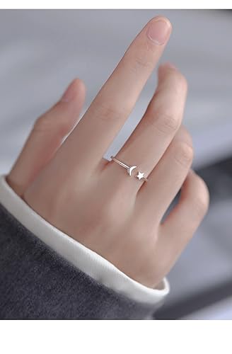Todenb Moon Star Open Ring，Silver Adjustable knuckle Finger Pinky Ring Engagement Tiny Open Tail Rings Dainty Adjustable Finger Rings for Wedding Prom Brides Jewelry2