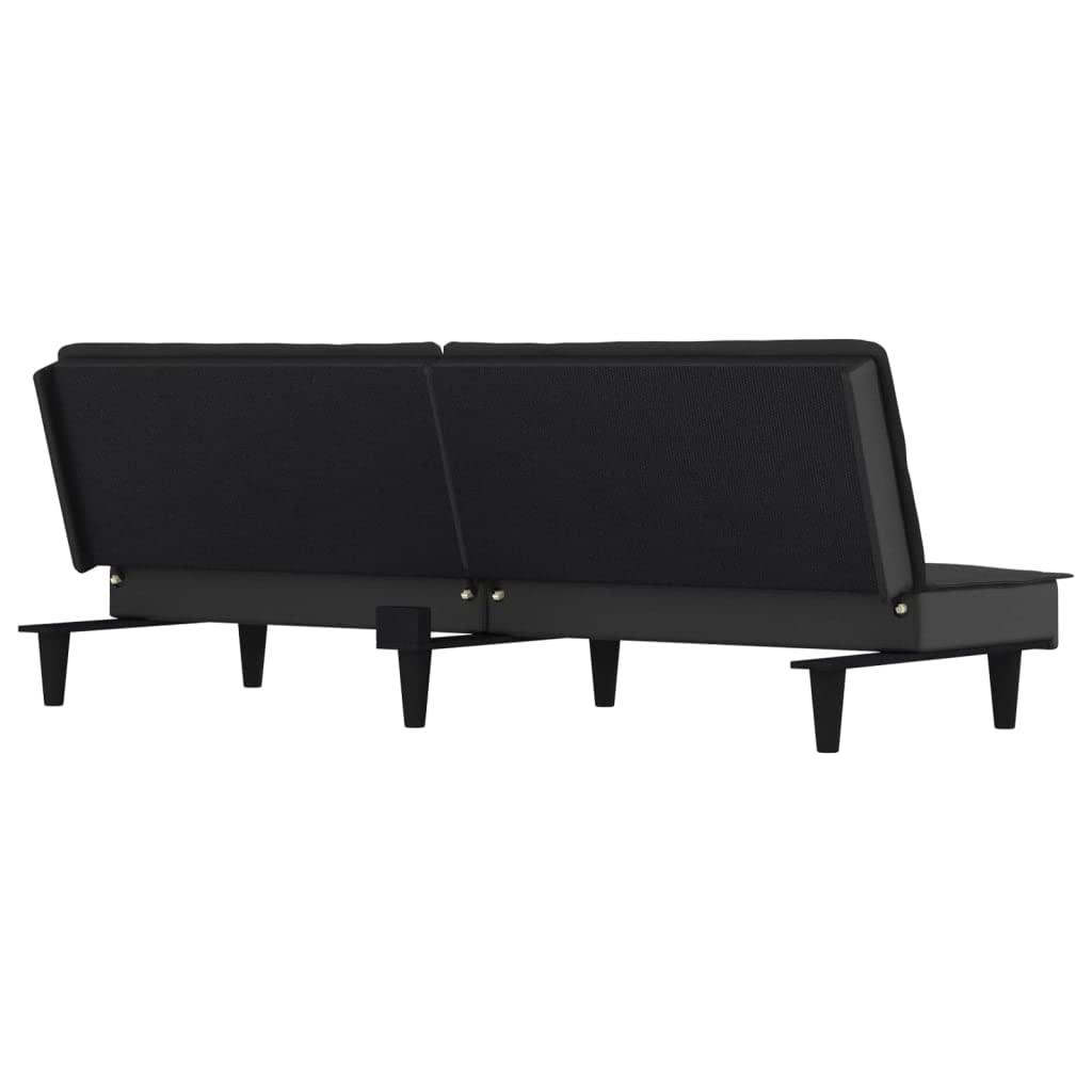 Schlafsofa Schwarz Stoff 200 cm Breit Modernes 3-Fach Verstellbares Rückenlehnen Design aus Kunstleder & Polyester für Wohnzimmer Gästezimmer Büro
