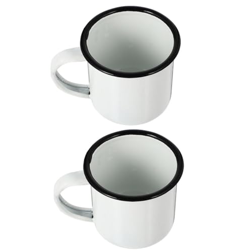 TOKIDNY Juego de 2 Tazas Esmaltadas para Café y Té, Resistentes y Ligeras, Diseño Retro para Pensiones, Hoteles y Hogar, Aptas para Bebidas Calientes y Frías