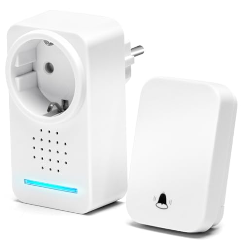 Aigostar Sonnette Sans Fil avec Prise, Sonnette de Porte Extérieure Étanche Auto-Alimentée, Sonnette sans Fil avec LED Indicatrices, Résistante à l'Eau,...