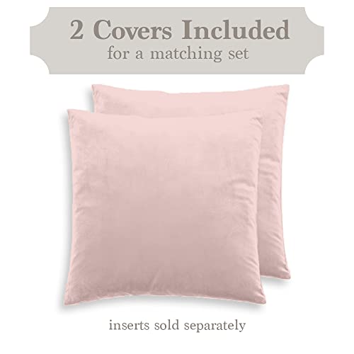 The Connecticut Home Company Velvet Throw Pillow Covers, 18X18 Set Of 2, Soft Decorative Square Pillowcases, Luxury Home Décor Accent Cushion Cases For Livingroom Couch, Bedroom, Sofa Bed, Blush #TOP7