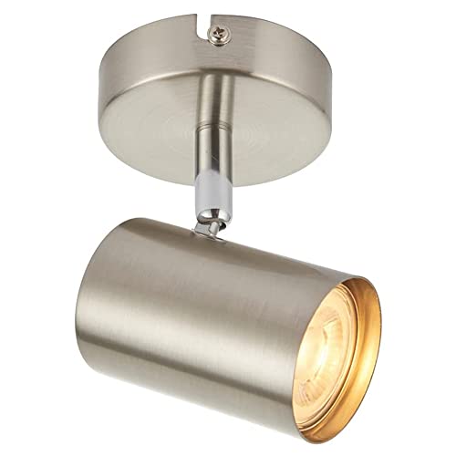National Lighting AREZZO Modern Single Decorative Satin Nickel Finish GU10 LED Compatible Adjustable Dimmable Ceiling Wall Spotlight