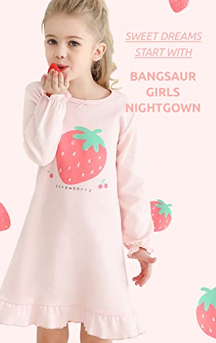 BANGSAUR Girls' Cotton Dress, Toddler Strawberry Long Sleeve Dresses, 3-12 Years2