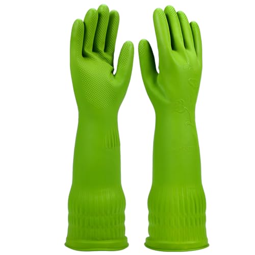 YSLON Rubber Dishwashing Glove Kitchen Cleaning Gloves 3-Pairs,Waterproof Reuseable.(Green,Small)