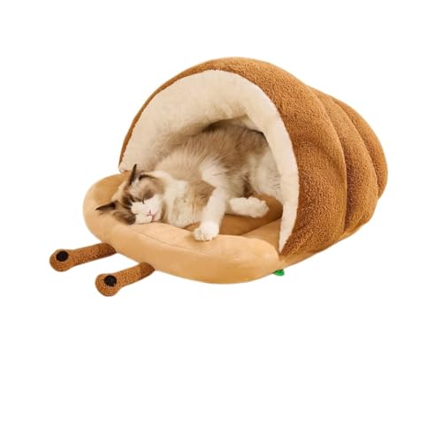 Lamanttペットベッド、寝袋、猫ハウス、枕ベッド、犬ハウス、秋冬用クラウドベルベット、スリッパベッド、半密閉型暖かい (カタツムリスリッパ ブラウン サイズM)