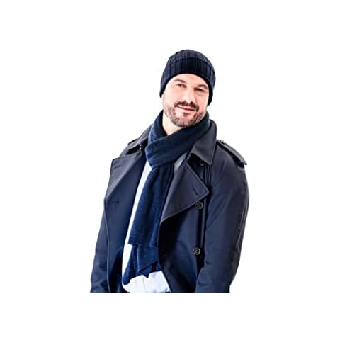 House of Conti Firenze Cashmere Blend Beanie Hat Navy, One Size - Made in Italy Cover