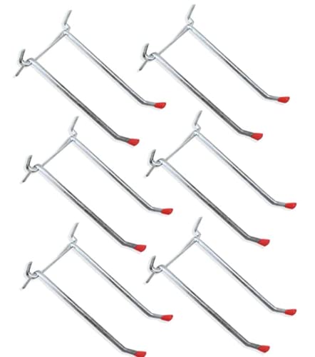 DOVETAIL 6 Piece 2-inch (5.08 cm) Double Prong Peg Hook Set | Versatile & Safe | Galvanized Steel Construction | Ideal for Stores & Workshops | Comes with Protective Red Rubber Tips