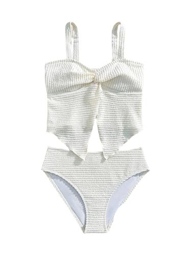 SHENHE Girl's 2 Piece Swimsuits Twist Front Split Textured Bathing Suits Cute Bikini Set Apricot 16Y