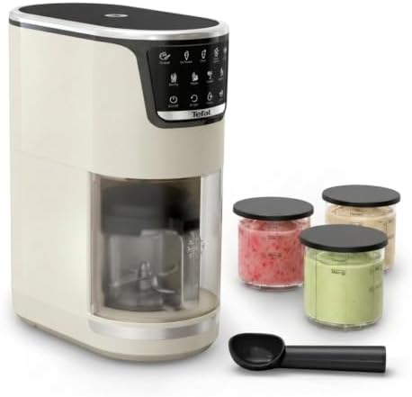 Tefal Dolci Eismaschine – Eiscreme, Gelato, Protein-Eis & Sorbet | auf Knopfdruck, 10 Programme & 1-Step-Perfector, inkl. 3x Tritan-Bechern & Eisportionierer, automatisches Reinigu