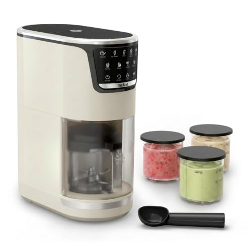 Tefal Dolci Eismaschine – Softeis, Gelato & Sorbet auf Knopfdruck, 10 Programme & 1-Step-Perfector, inkl. 3x Tritan-Bechern & Eisportionierer, Mix-In-Funktion & automatisches Reinigungsprogramm