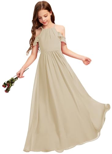 Halter A-Line Chiffon Junior Girls Bridesmaid Dresses for Wedding Princess Party Formal Gowns PY029