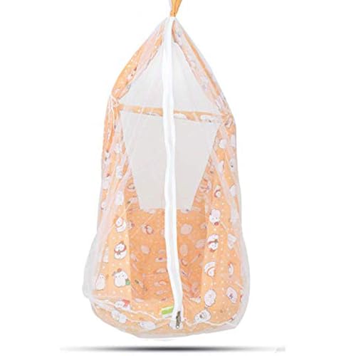 Baybee Ziggy Hanging Cradle for New Born Baby | Baby Cradle and Swing with Mosquito Net and Spring |Portable Thottil/Uyyala/Jhula for Kids with Bedding Set for 0 to 2 Years Boys Girls (Orange)