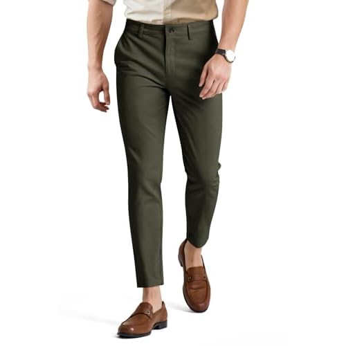 GINGTTO Mens Skinny Pants Tapered Leg Stretch Slim Fit Dress Pants for Men Green 30W x 28L