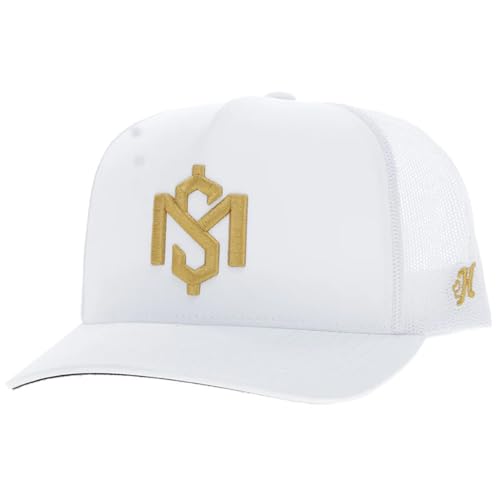 HOOEY Boné de caminhoneiro Shad Mayfield – Boné snapback ajustável de alto perfil – Boné de beisebol casual para homens e mulheres, Branco/Ouro, Tamanho �nica