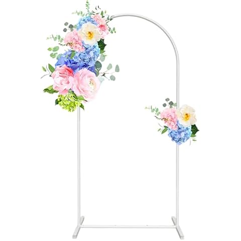 LING RUI Metal Arch Backdrop Stand 7.2ft White Wedding Arched Frame Balloon Arch Stand, Open Arch Frame with Base Stand Backdrop for Ceremony Parties Birthday Floral Flower Garden Decoration Cover