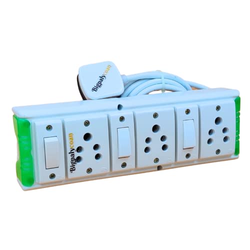 Image of 3 Way Electric Extension Board with Individual Switch Heavy Duty Long Cord (Max. Rating 1200W- 230V) PVC Green-White (10 Meter Cord)