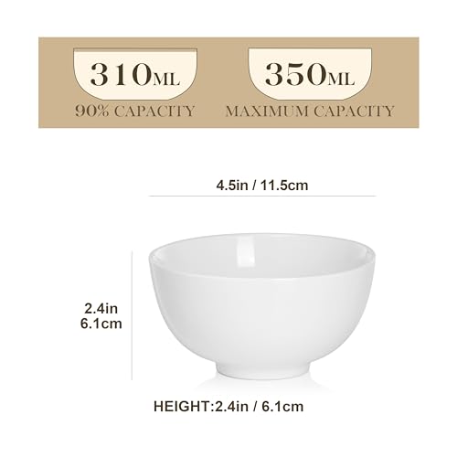MALACASA, Serie Regular, 8-teilig Porzellan Cremeweiß Müslischalen Set, 300ml Eiscreme-Schale Mini-Suppenschüssel, Snackschale Dessertschale für Miso-Suppe, Dips und Snacks, 11,5x11,5x6,1 cm