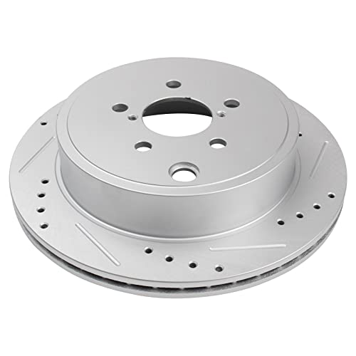 Image of TRQ Performance Rear Brake Pad and Rotor Set Ceramic Coated Drilled Slotted Rotors Compatible with 2010-2014 Subaru Legacy
