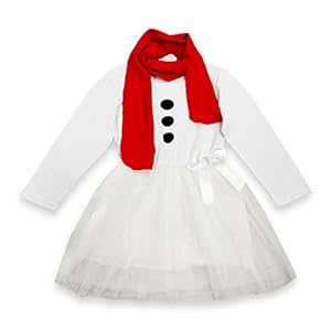 Toddler Snowman Costume Dress with Red Scarf Christmas Girls Long Sleeve Tutu Dress 4-5T