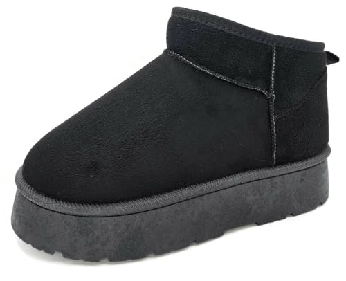 TruFox Womens Platform Mini Boots Classic Faux Fur Lined Slip On Ankle Booties