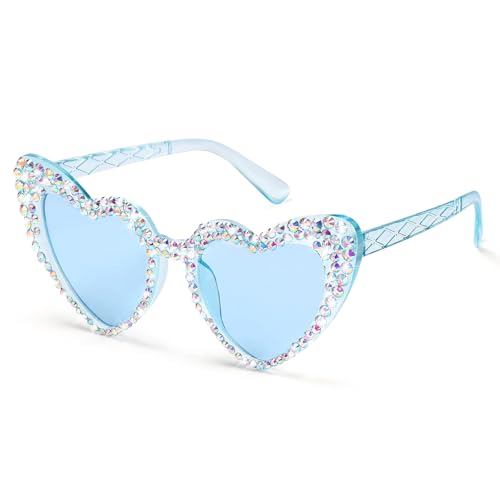 Etercycle Blue Heart Sunglasses For Women Shiny Rhinestone Sun Glasses For All Party Bridesmaids Gifts Women Sunglasses For Wedding Party Decorations