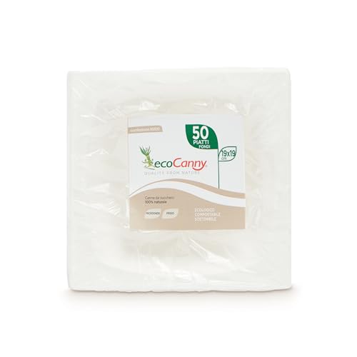 ECOCANNY, Piatto Fondo in Canna da Zucchero, Elegante e Biodegradabile, Diametro 190mm, Perfetto per Zuppe e Piatti Caldi, Compostabile, Ideale per Uso Quotidiano e Eventi Eco-friendly, 50 Pezzi