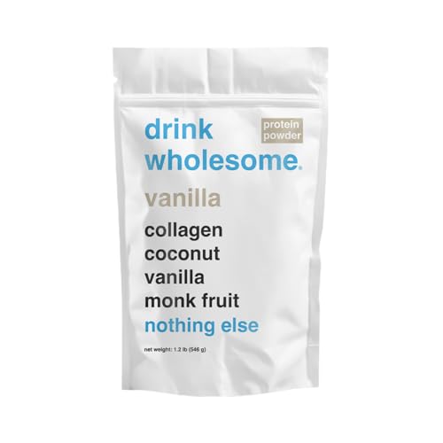 drink wholesome Vanilla Collagen Protein Powder for Sensitive Stomachs | Minimally Processed, Whole-Food Protein | Additive-Free, Dairy-Free, Gluten-Free | Low FODMAP