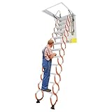 Escalera plegable para ático, 12 escalones de pared, retráctiles, capacidad de 660 libras con pasamanos dobles para almacenamiento en el hogar, garaje, ático