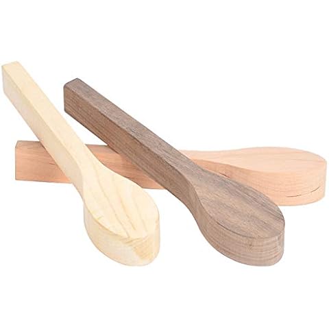 3Pcs Wood Carving Spoon Blank Unfinished Wooden Craft Whittling Kit for Whittler Starter Kids,Basswood +Walnut +Cherry Cover