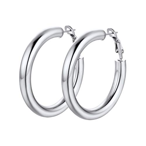 Image of Stainless Steel Chunky Hoop Earrings For Women, Minimalist and Chic, Black /Gold Plated, Round Hoops Earrings Hypoallergenic, Size: 30mm /40mm /60mm /80mm, Come with Box
