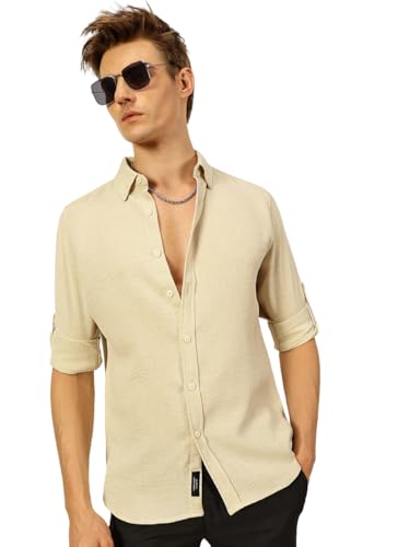 Image of Thomas Scott Men's | Solid | Textured Fabric | Full Sleeve | Slim Fit | Polyester-Blend | Spread Collar | Casual Shirt