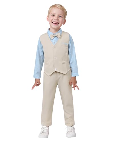 Image of nilikastta Toddler Baby Boy Clothes Suit Gentleman Wedding Outfits Formal Dress Shirt /Bowtie /Vest /Suspender Pants 1-9 Years