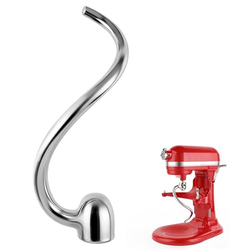 RECAPS Stainless Steel Spiral Dough Hook fit 5-6QT Bowl-lift Stand Mixers, KitchenAid Stand Mixer Attachment Replacement, Kitchen Aid Dough Hook for Bread, Pizza, Pasta, No Coating & Dishwasher Safe