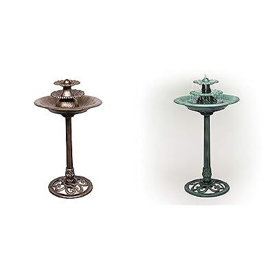 Alpine Corporation TEC106-BZ Alpine Floor Fountain, 35", Bronze & 35" Tall Outdoor 3-Tiered Pedestal Water Fountain and Birdbath, Green