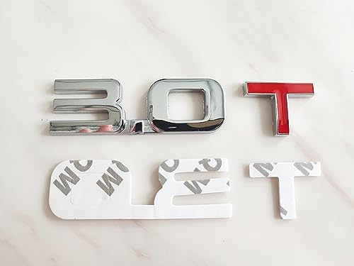 Image of 3D Car Sticker Decal 3.0T Car Emblem Car Replacement Decoration Car Truck Trunk Body Tail (Set of 2) (Silver Red;)