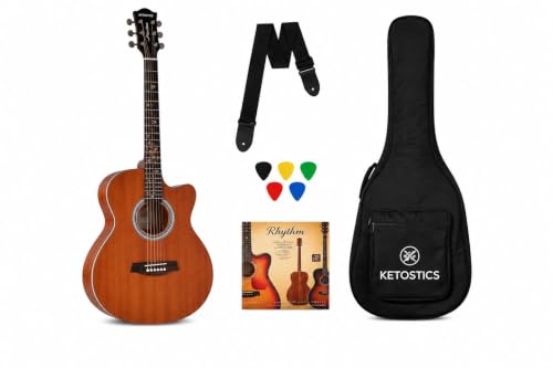Image of KETOSTICS Acoustic Guitar combo KT-41C,41-inch Cutaway Truss Rod with padded bag,string set,belt and 5 plactrums,rosewood,copper Strings,for Beginners & Intermediate Players Musical Instrument (MAT)
